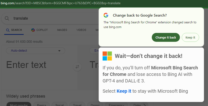 Bing (Copilot) vs Google Search